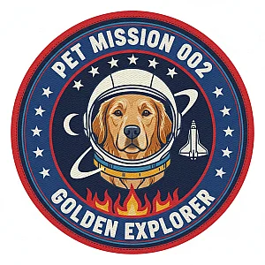 Pet portrait in NASA Patch Emblem style